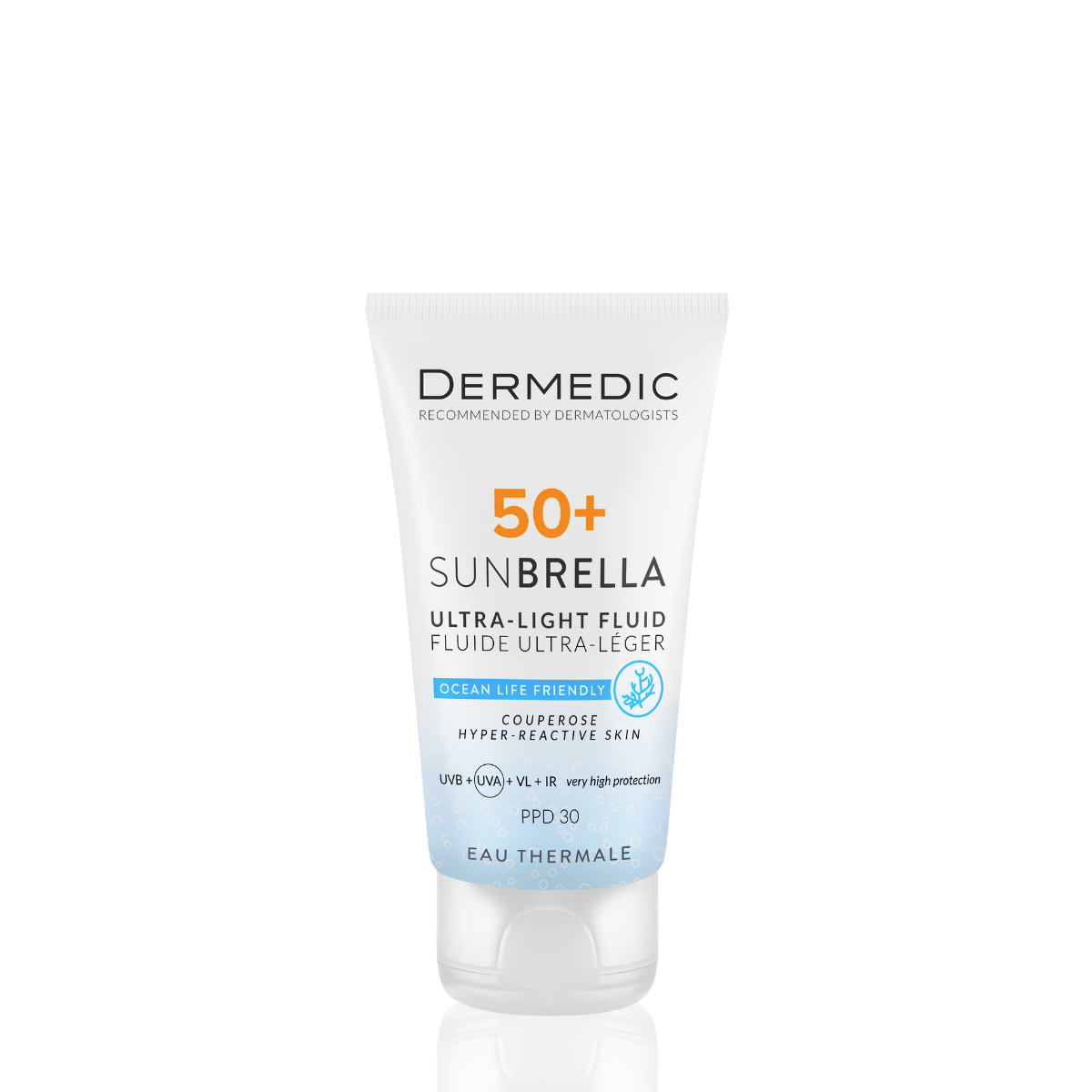Dermedic Sunbrella Ultra-light Fluid SPF 50+ Couperose Hyper-Reactive Skin SPF per lekura kuperoze